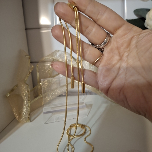 Madewell Gold Circle Pendant Necklace Adjustable 24" - Picture 4 of 5